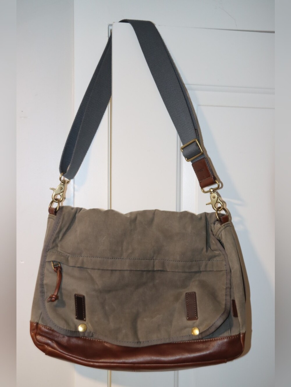 Fossil Canvas Messenger Bag with Leather Trim